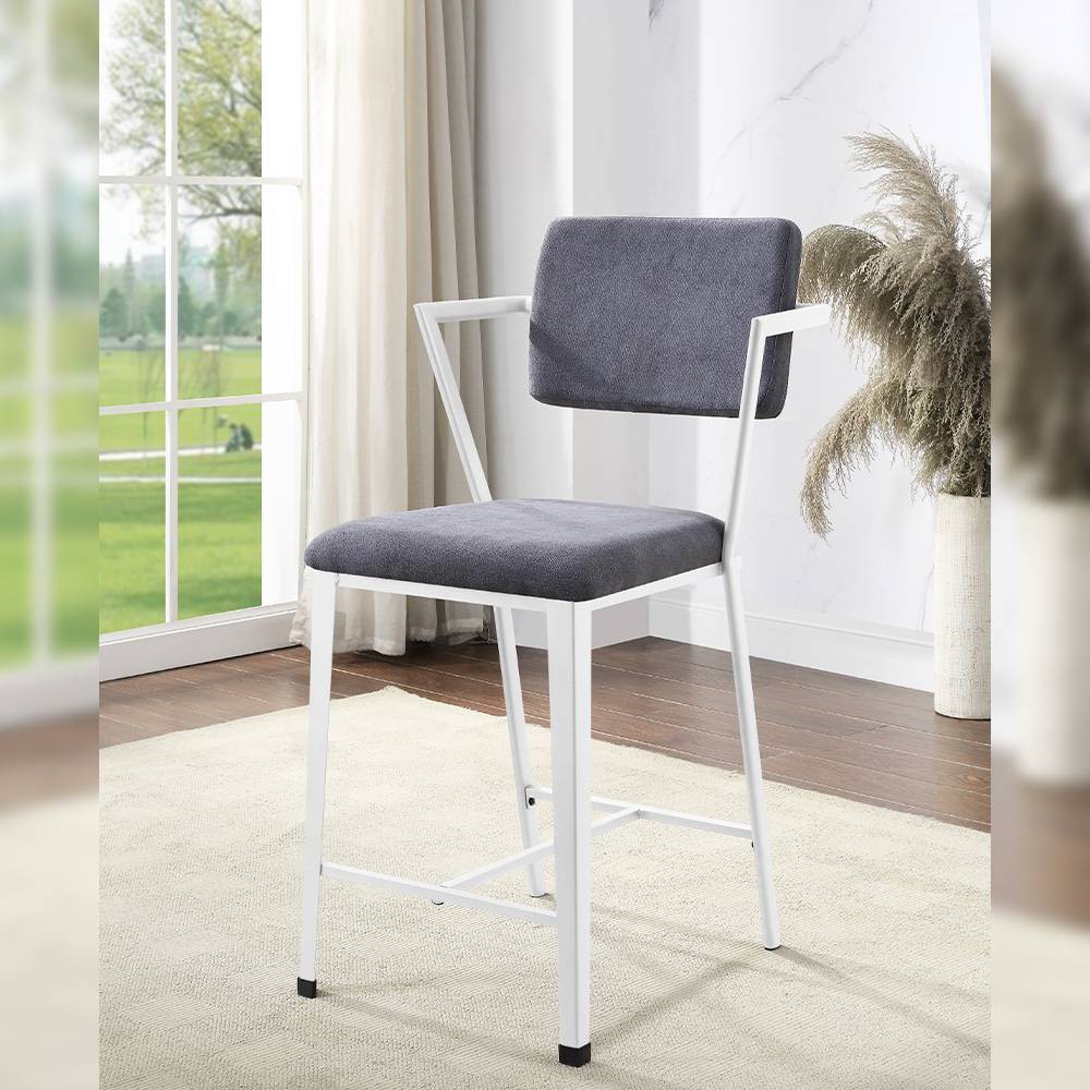 Photos - Storage Combination Cargo 24" Counter and Bar Stools Gray Fabric and White - Acme Furniture