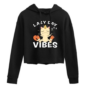 Women's - Pokémon - Lazy Day Vibes Meowth Cropped Graphic Hoodie - 1 of 3