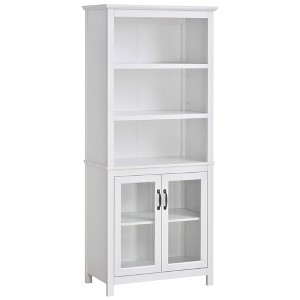 HOMCOM 71" Bookcase Storage Hutch Cabinet with Adjustable Shelves and Glass Doors for Home Office, Kitchen, Living Room - 1 of 4