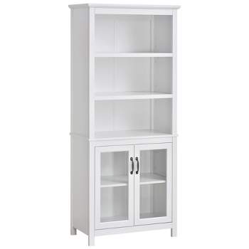 HOMCOM 71" Bookcase Storage Hutch Cabinet with Adjustable Shelves and Glass Doors for Home Office, Kitchen, Living Room