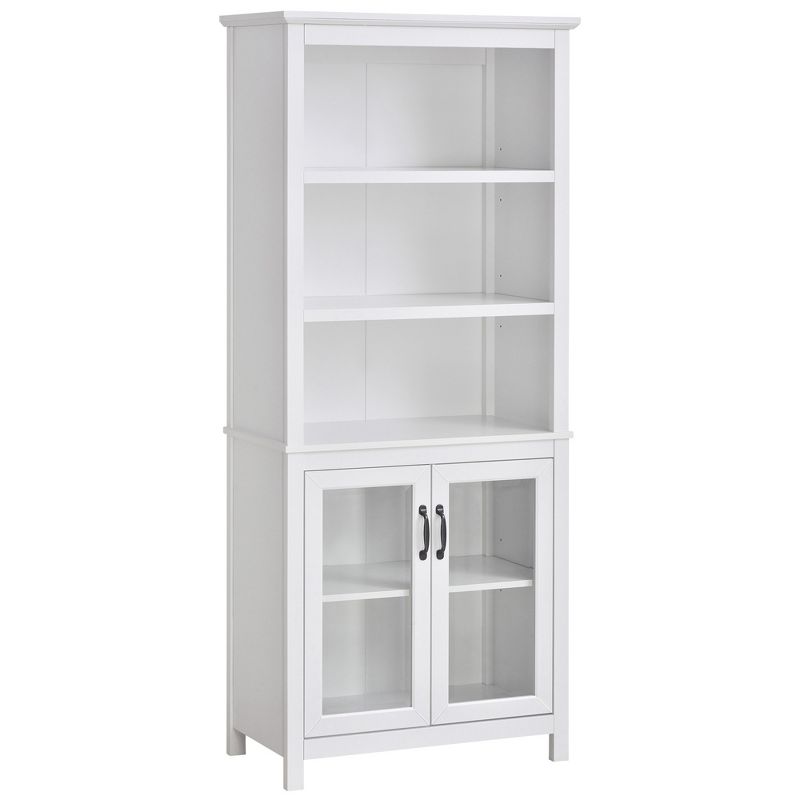 HOMCOM 71" Bookcase Storage Hutch Cabinet with Adjustable Shelves and Glass Doors for Home Office, Kitchen, Living Room, 1 of 11