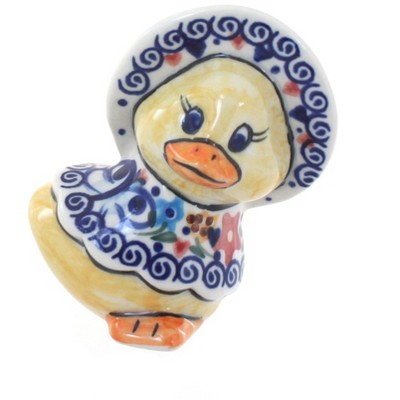 Blue Rose Polish Pottery Butterfly Lady Duck with Bonnet