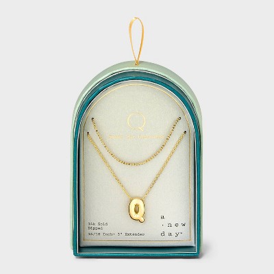 14K Gold Dipped Initial Bubble Multi-Strand Pendant Necklace - A New Day™ Gold