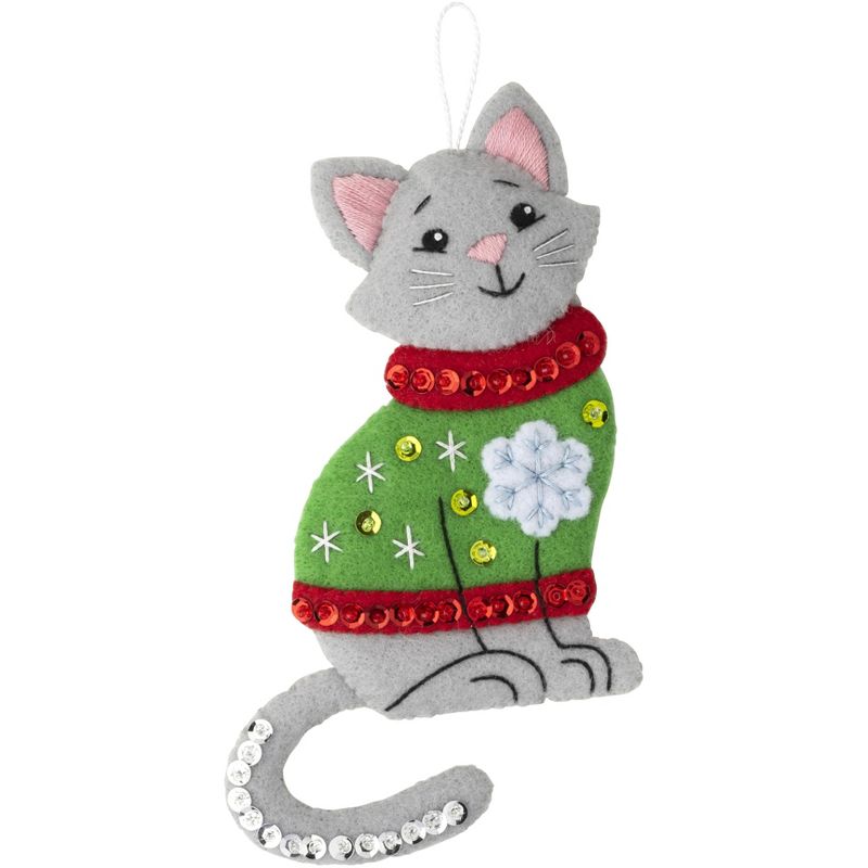 Bucilla Felt Ornaments Applique Kit Set Of 6-Cats In Ugly Sweaters, 3 of 8