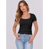 Women's Short Sleeve Scoop Neck Ribbed Knit Slim Fit Tee Shirts 2025 Summer Casual Basic Top - 4 of 4
