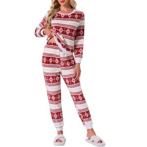 INSPIRE CHIC Women's Pajamas Flannel Printed Long Sleeve Top and Pants Christmas Sets - 1 of 4