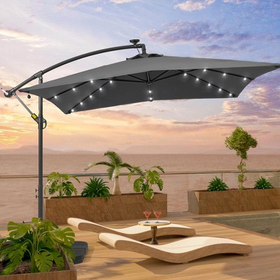 8.2x8.2 FT LED Solar Lighted Patio Offset Umbrella with Fade-resistant
