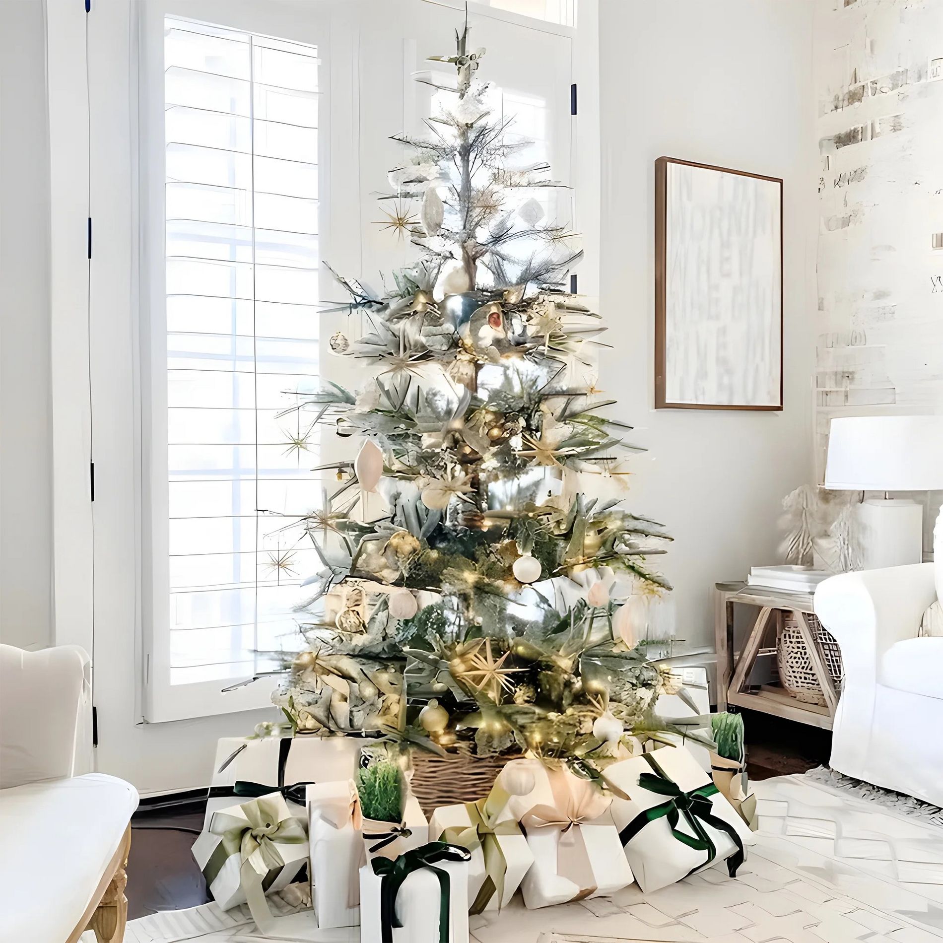 7.5ft King Noble Fir Unlit Artificial Christmas Tree 900 Tips PE PVC Hinged with Metal Stand