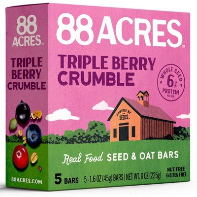 88 Acre Triple Berry Seed & Oat Granola Bars - 6g Protein - 8oz/5ct