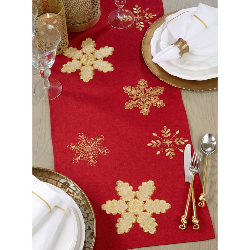 16&#34; X 72&#34; Embroidered Snowflake Runner Red - SARO Lifestyle, 3 of 4