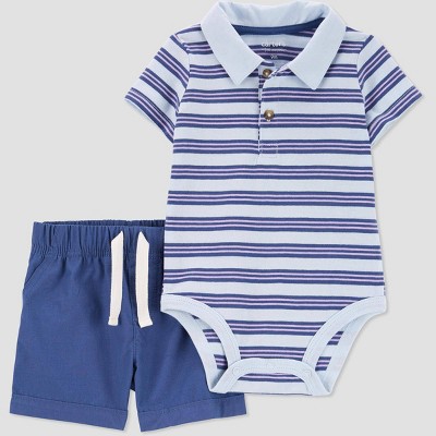Image of Carter's Just One You® Baby Boys' Striped Polo Top & Bottom Set - Blue 6M