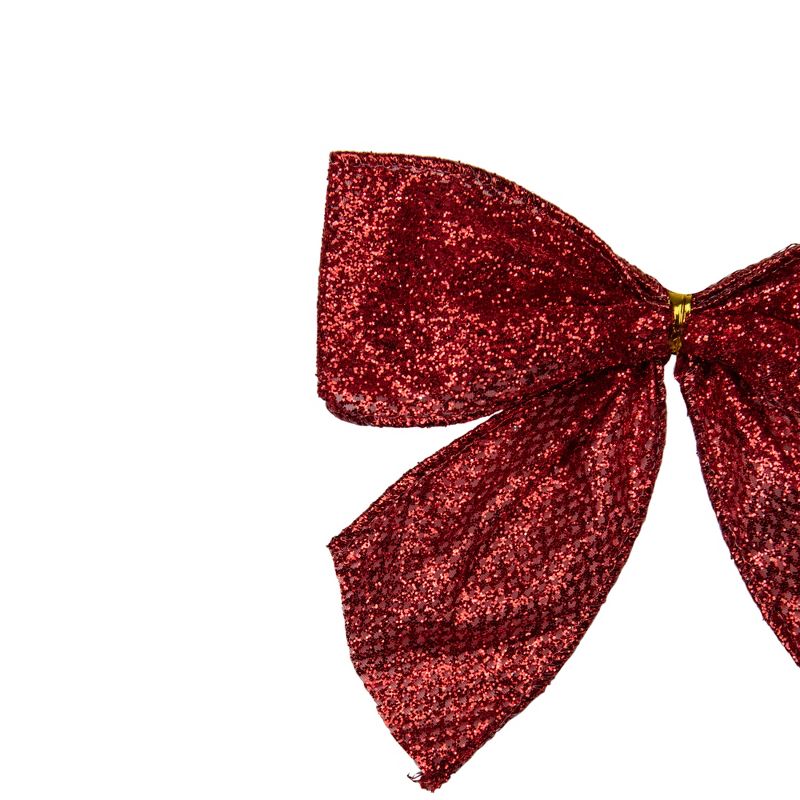 Northlight Pack of 6 Red Glittered 2 Loop Christmas Bow Decorations 5.5", 4 of 5