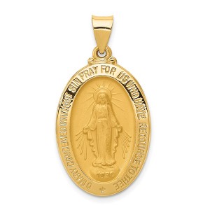 Black Bow Jewelry 14k Yellow Gold Hollow Oval Miraculous Medal Pendant - 1 of 4