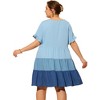 Agnes Orinda Women's Plus Size Color Block Ruffle Short Sleeve Flowy Chambray Mini Babydoll Dress - 4 of 4