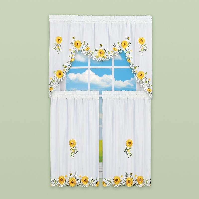 Collections Etc Embroidered Sunflower Cutout Kitchen Curtains, 3 of 4