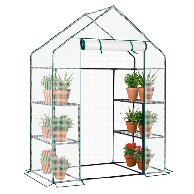 SEVOBAL Greenhouse Outdoor Durable PE Plant Green House for Frost Protection Shelf Clips Roll-up Zipper Door Walk-in for Planter, White, 99"*37"*10"