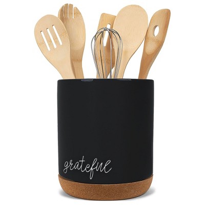 Elanze Designs Grateful Black X-Large Cork Bottom Kitchen Utensil Holder