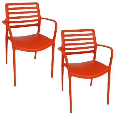 Sunnydaze Plastic All-Weather Commercial-Grade Astana Indoor/Outdoor Patio Dining Arm Chair, Orange, 2pk