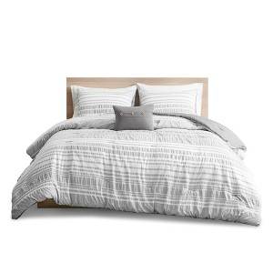 Gracie Mills Endellion Striped Comforter Set with Ruched Pattern - Full/Queen - Grey - 1 of 4