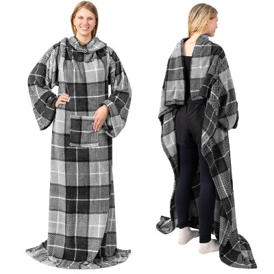 PAVILIA Fleece Wearable Blanket with Sleeves, Warm Cozy Soft Functional Lightweight Sleeved Throw Adults Men Women