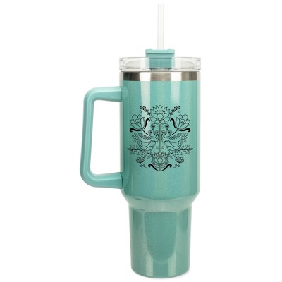 Elanze Designs Love Birds Vintage Floral Damask Wrap-Around 40 Oz. Stainless Steel Water Bottle Coffee Mug, Spill & Leak Resistant, Travel Tumbler