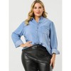Agnes Orinda Women's Plus Size Work Stripe Long Sleeve Chambray Button Down Shirts - 2 of 4