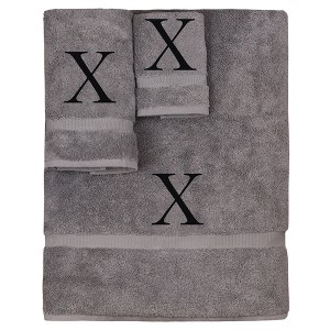 BC BARE COTTON Monogrammed Towel Set, Personalized Gift, Set of 3 - Gray - Black Block - 1 of 4