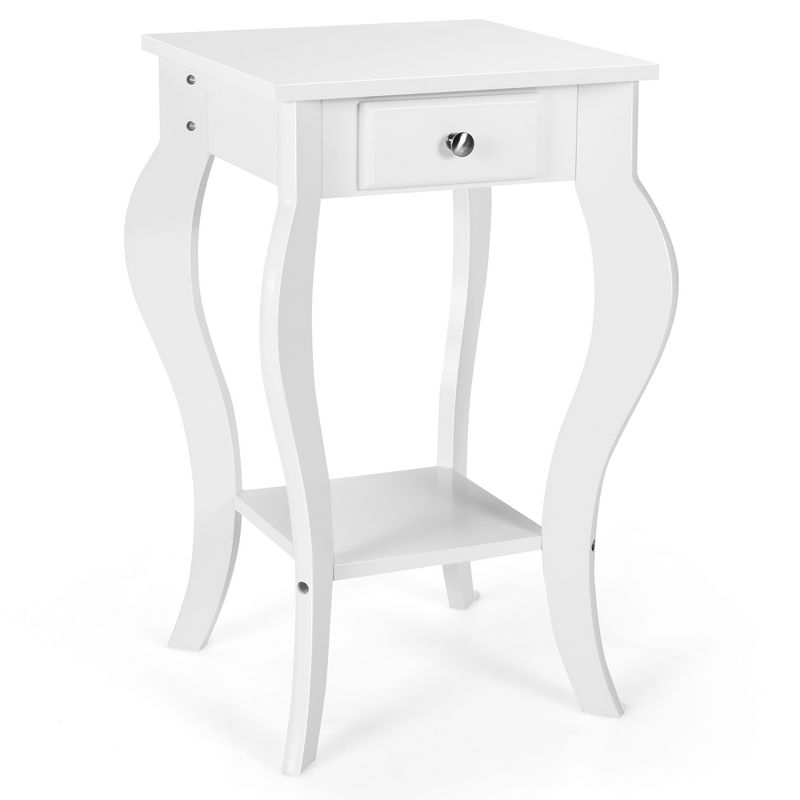 Costway End Side Table with Drawer Bottom Shelf Accent Nightstand Bedroom White\Black\Brown, 1 of 11