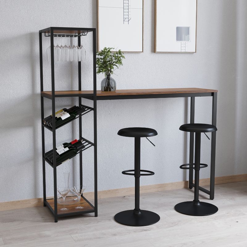 Merrick Lane Metal Bar and Wine Table with Bottle Storage and Hanging Stemware Holders, 2 of 13
