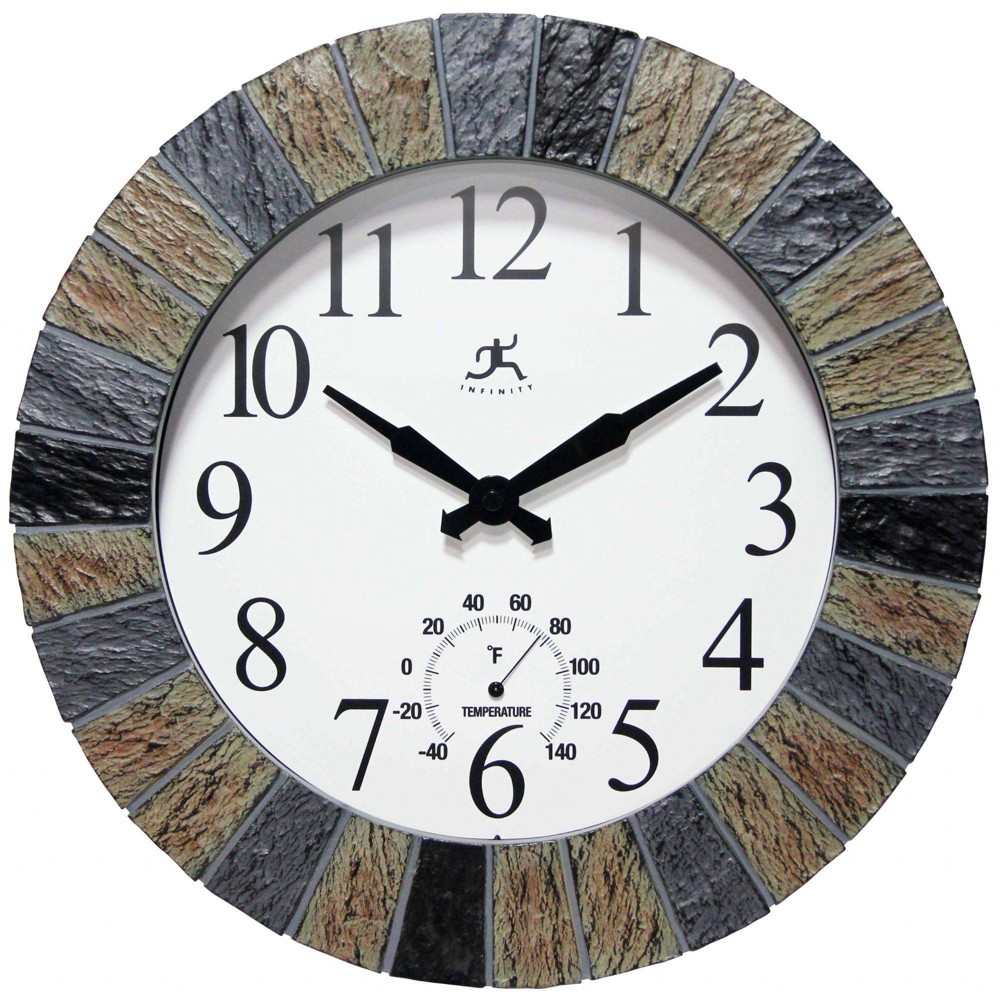 Photos - Wall Clock 13" Faux Slate Stone Mosaic Indoor/Outdoor  - Infinity Instrumen