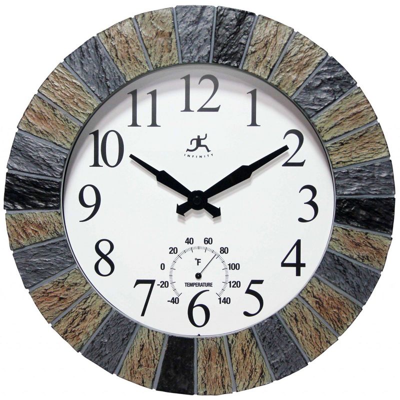 13&#34; Faux Slate Stone Mosaic Indoor/Outdoor Wall Clock - Infinity Instruments, 1 of 8