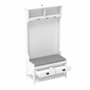 3-in-1 Hallway Hall Tree with 2 Storage Drawer and 4 Coat Rack, Wooden Entryway Shoe Rack Bench with Padded Seat Cushion - 1 of 4
