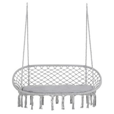 Syemin Patio Swings Chair Macrame Swing with Soft Cushion, Hanging Cotton Rope Chair for Indoor Outdoor Home Patio Backyard, Gray, 51.25"*29.5"*15.75"