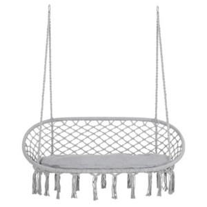 Syemin Patio Swings Chair Macrame Swing with Soft Cushion, Hanging Cotton Rope Chair for Indoor Outdoor Home Patio Backyard, Gray, 51.25"*29.5"*15.75" - 1 of 4