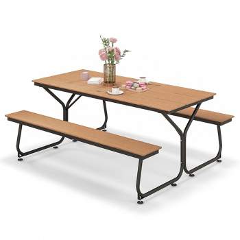 Costway 6FT Picnic Table Bench Set Outdoor HDPE Heavy-Duty Table for 6-8 Person Brown/Grey