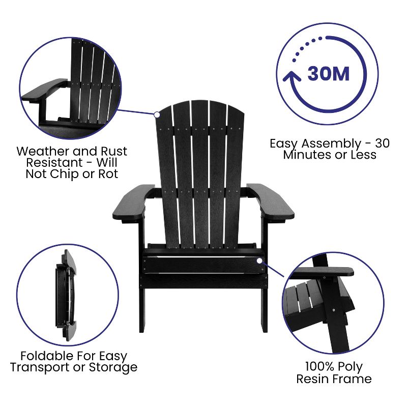 Flash Furniture 2 Pack Charlestown All-Weather Poly Resin Folding Adirondack Chairs with Side Table, 6 of 14