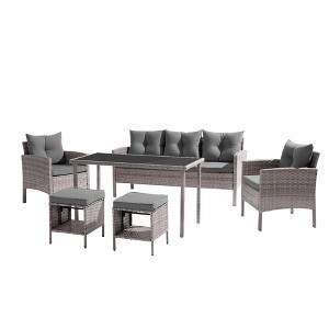 GODEER 6pc Wicker Outdoor Conversation Set - 1 of 4