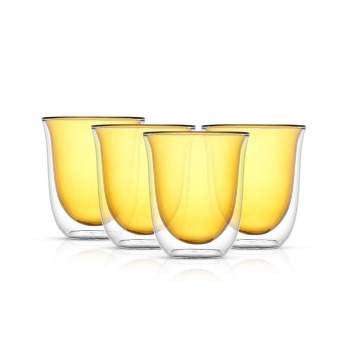 JoyJolt Levitea Double Walled Glass - Set of 4 Tumbler Glassware - 8.4-Ounces - Amber