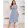 Womens Plus Size Summer Casual Square Neck High Waist Ruffle Floral Wrap Maxi Dress - 2 of 4