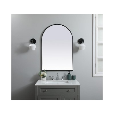 Black Metal Arch Wall Mirror with Vertical Mount