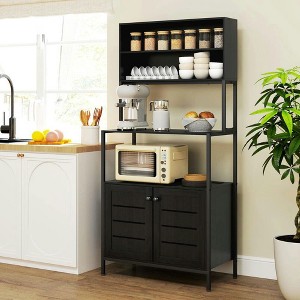 Resenkos Kitchen Baker's Rack with Electrical Outlet, Microwave Stand & Louvered Door, - 1 of 4