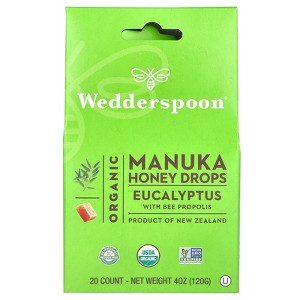 Wedderspoon Organic Manuka Honey Drops, Eucalyptus with Bee Propolis, 4 oz (120 g), Cold Cough or Flu Treatment - 1 of 4
