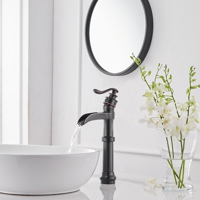 Oil Rubbed Bronze Waterfall Vessel Bathroom Faucet with Pop-Up Drain