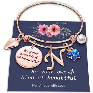 Butterfly Initial Bracelets for Teen Girls and Women with Crystal Butterfly and Pearl, Expandable Bangle - 1 of 4