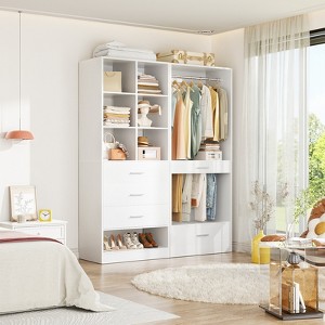 Besiost Set of 2 Freestanding Closet System with 4 Drawers, Walk-In Wardrobe Organizer with Hanging Rod, White - 1 of 4