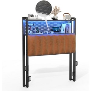VINGLI eadboard, Adjustable Upholstered Headboard with 2 Tier Shelves and Pegboard with Charging Stations and LED Lights - 1 of 4