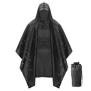 LakeForest"Unisex 3-in-1 Waterproof Hooded Rain Poncho with Pocket, Sleeves & Brim for Hiking & Emergencies"black - 1 of 4