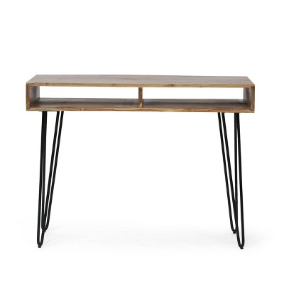 Conyers Modern Industrial Handcrafted Acacia Wood Storage Desk with Hairpin Legs Natural/Black - Christopher Knight Home
