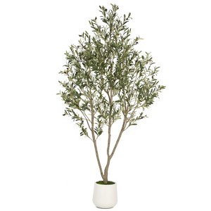 6FT Artificial Olive Tree Faux Olive Plant Realistic Leaves Silk Tree with White Pot for Home Office Decor, Interior Outdoor Decoration - 1 of 4
