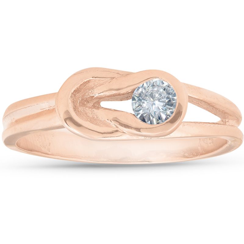 Pompeii3 1/5ct Diamond Knot Solitaire Round Brilliant Cut Ring 14K Rose Gold, 1 of 6